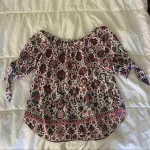 Floral 3/4 sleeve off the shoulder blouse